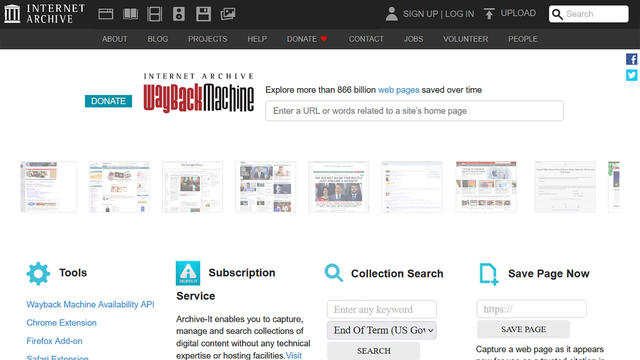 The Wayback Machine, a time machine for the web